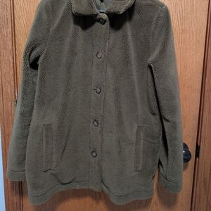 Garnet Hill Olive Green Teddy Fleece Jacket